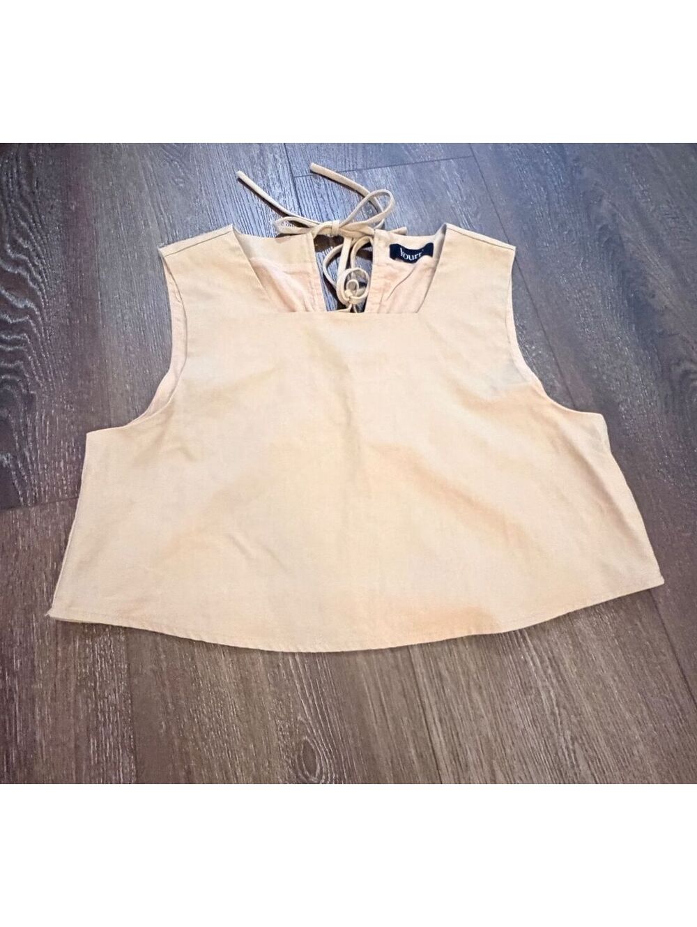Kourt Tan Linen Blend Cropped Tank Large Minimalist, Neutral, Coastal